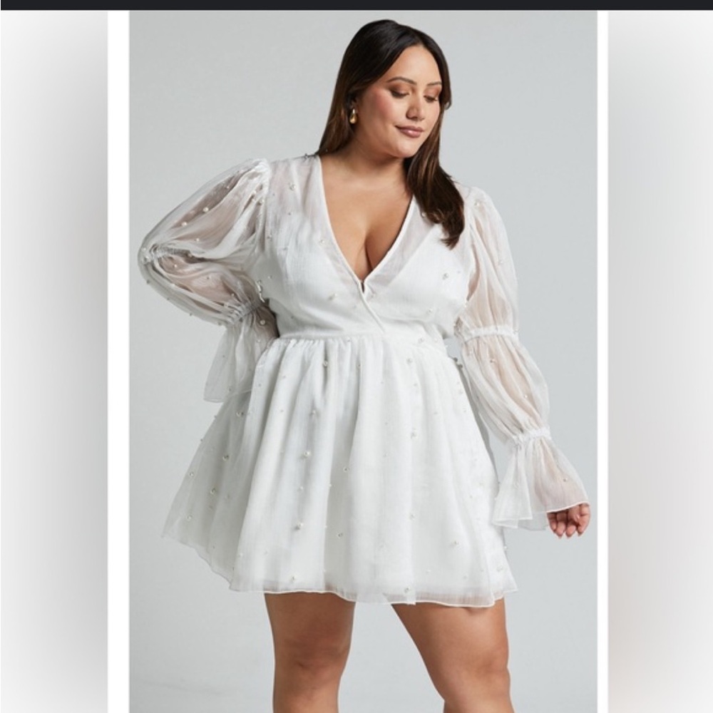 Showpo White Sheer Pearl-Embellished Dress - Picture 2 of 6
